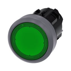 BOTON PULSADOR ILUMINADO VERDE 22MM SOSTENIDO PLASTICO ANILLO METALICO