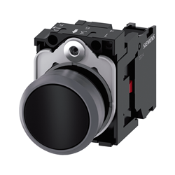 BOTON PULSADOR NEGRO 22MM 1NC PLASTICO ANILLO METALICO