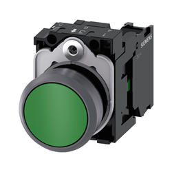 BOTON PULSADOR VERDE 22MM 1NA PLASTICO ANILLO METALICO
