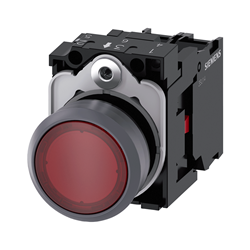 BOTON PULSADOR ILUMINADO ROJO 22MM 1NC LED INTEGRADO 110V AC PLASTICO ANILLO METALICO