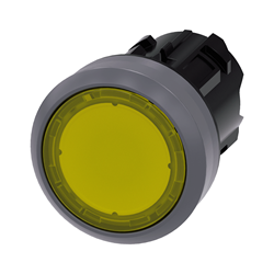 BOTON PULSADOR ILUMINADO AMARILLO 22MM PLASTICO ANILLO METALICO
