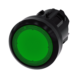 BOTON PULSADOR ILUMINADO VERDE 22MM PLASTICO ANILLO METALICO