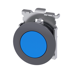 BOTON PULSADOR AZUL 30MM METALICO ANILLO FRONTAL