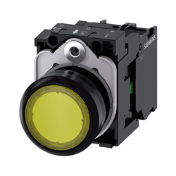 BOTON PULSADOR ILUMINADO AMARILLO 22MM 1NA LED INTEGRADO 24V AC/DC