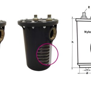 CONDENSADOR COMPLETO PM10 NYLON GRAN R 1/2"  X 2"  Y 1"  H=315mm Ø 180mm